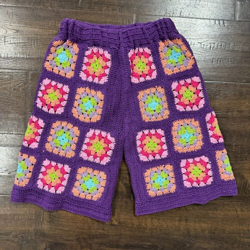 Free People x Flook Frances Multicolor Crochet Pull On Shorts Purple‎ Size XS